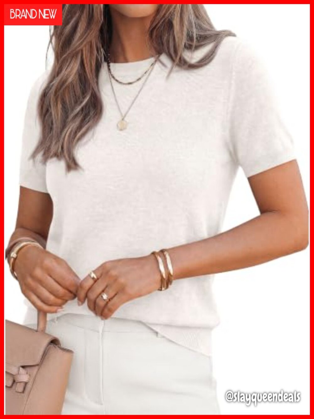 Women's Short Sleeve Knit Sweater Pullover Crew Neck Ribbed